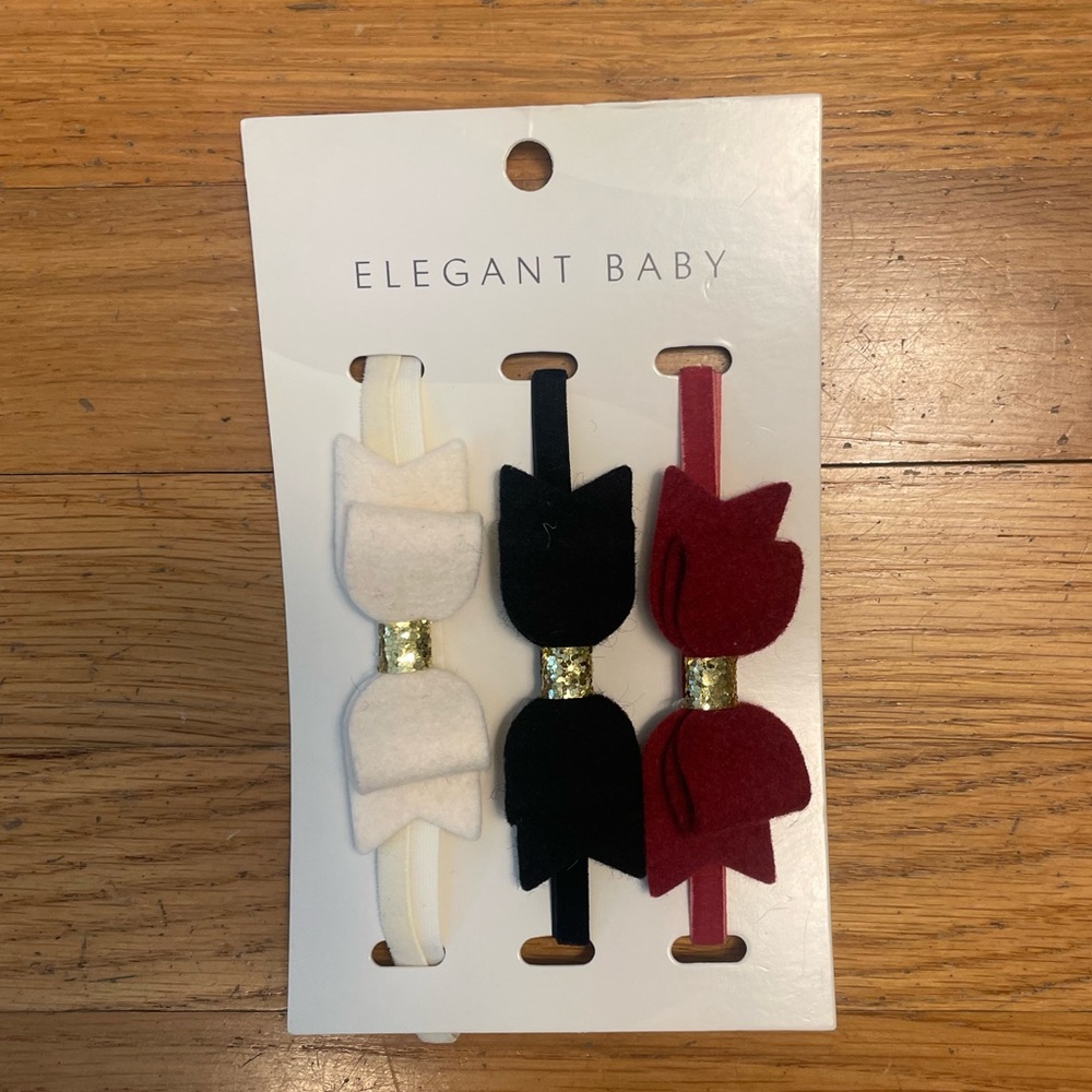 Elegant Baby - Pack of 3 Holiday Felt Bows for Newborn - NWT